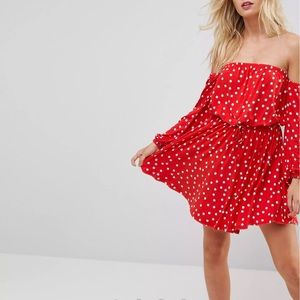 ASOS Bardot Long Sleeve Skater Dress in Polka Dot